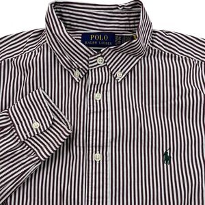 Polo Ralph Lauren Boys XL 18/20 Burgundy White Striped Long Sleeve Button Down